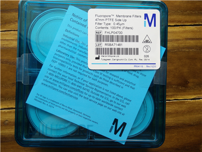 Millipore密理博47mm 0.45um疏水聚四氟乙烯PTFE过滤膜FHLP04700